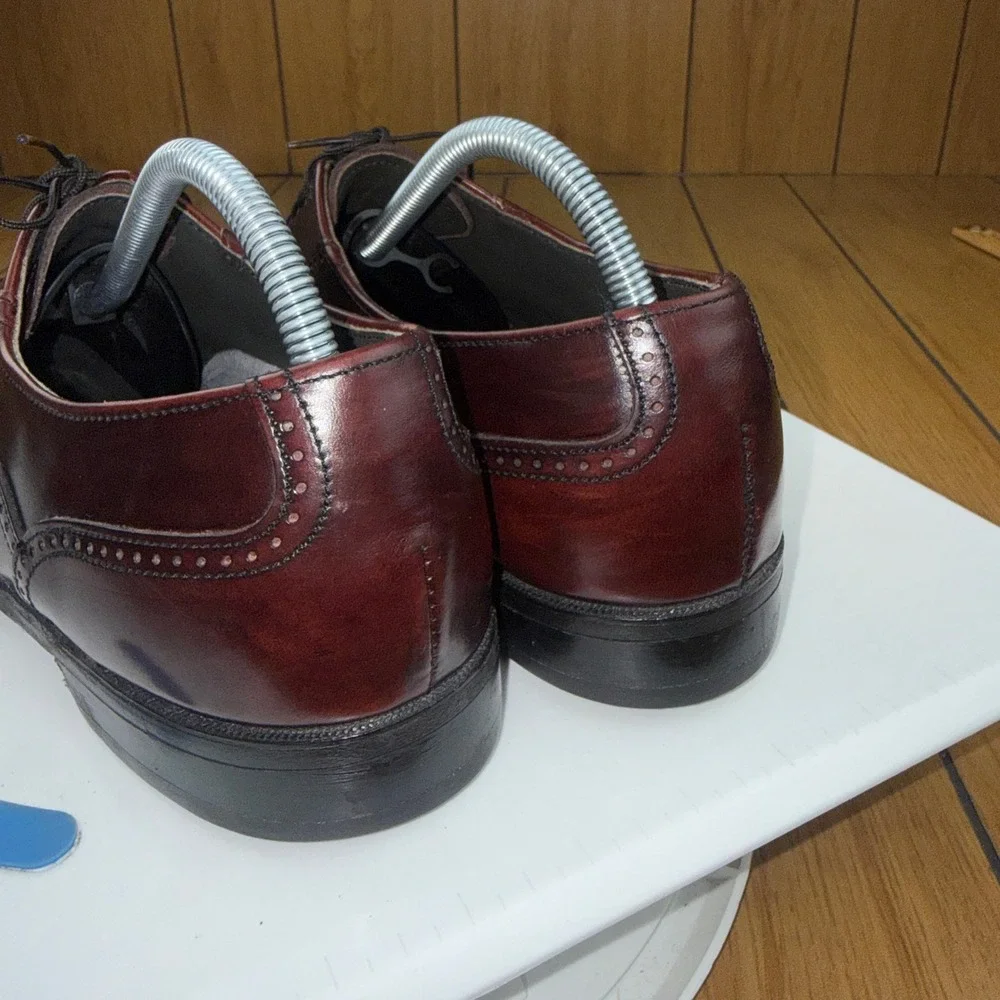 Burgundy Leather Wingtip Oxford Brogue Dress Shoes Mens Lace Up Almond Toe 10